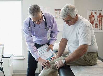 Doctor examining patient's knees