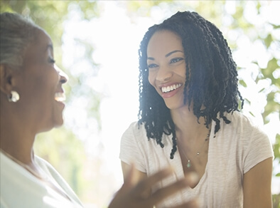 Mom and daughter talking